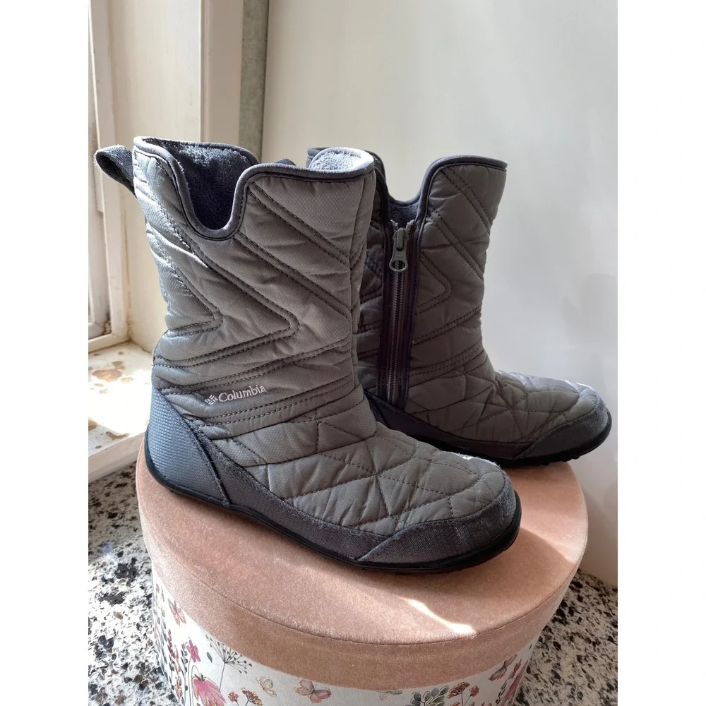 Columbia Minx Mid III Kids 4 Gray Exc Waterproof Omni-Heat Boots Winter Utility